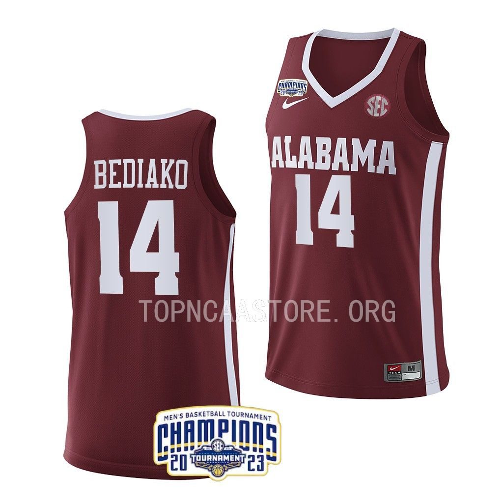 Men's Alabama Crimson Tide Charles Bediako #14 2023 SEC Crimson NCAA College Basketball Jersey